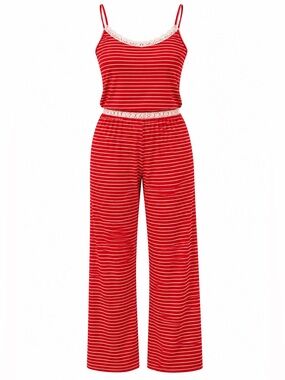 Victoria Secret Red Striped Lace-Trim Women's Camisole & Pant Pajama Set